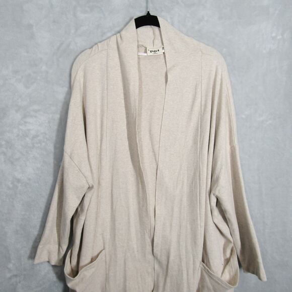 Pact Cardigan Womens Medium Large Beige Open Front Organic Cotton Pockets - Picture 2 of 10